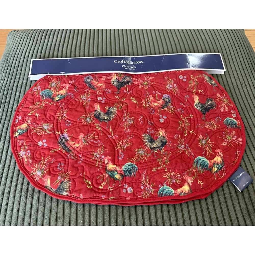 Croft & Barrow Placemats Red Rooster Floral Quilted‎ Set of 2